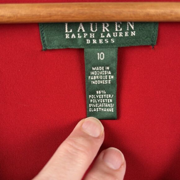 LAUREN Ralph Lauren Womens Size 10 Red Faux Wrap Ruched Side Sleeveless Dress - Picture 3 of 10